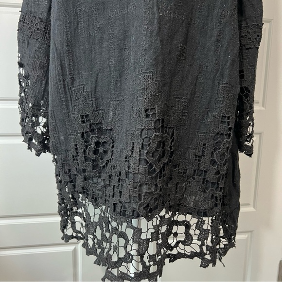 Soft Surrounding Black Embroidered Tunic Crochet Lace Trim Long Sleeve Boho XL - Picture 3 of 10